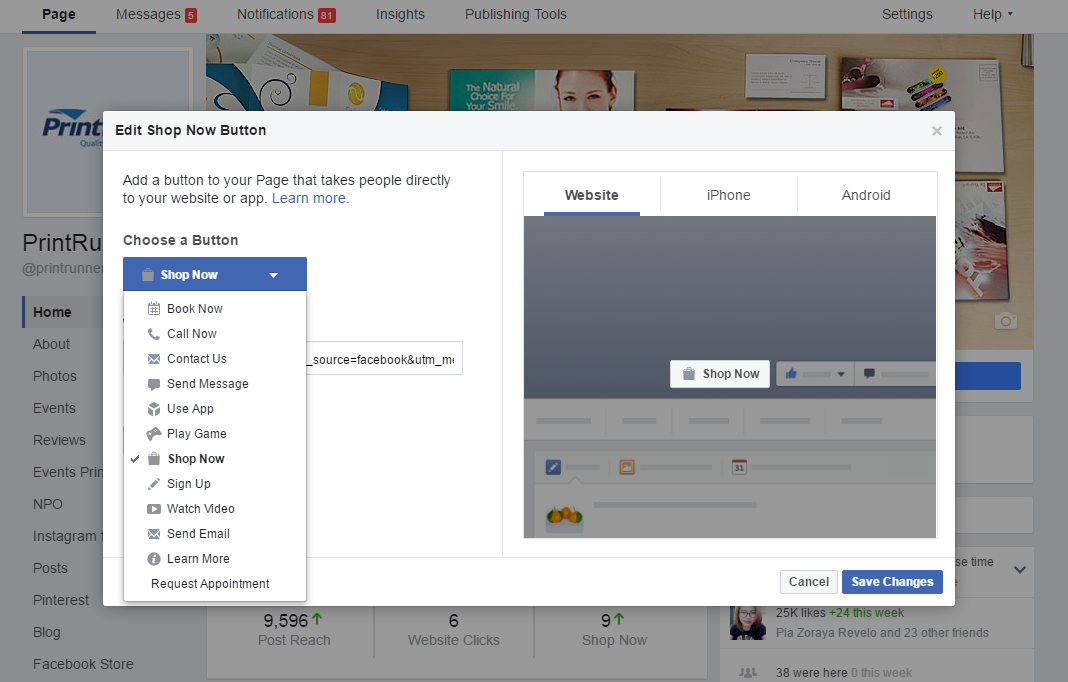 List of facebook Call-to-Action buttons